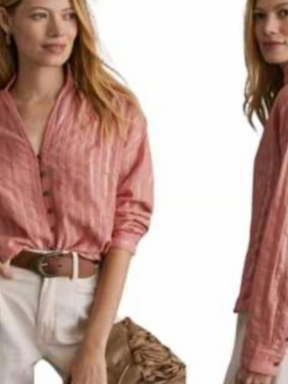 Anthropologie Pilcro Pink Coral Frayed Collar Button Top